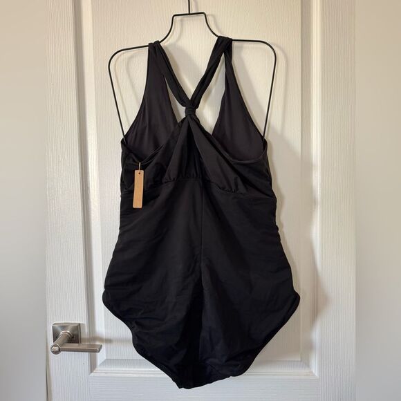 SHAPELLX Tummy Control Swimsuit Women Ruched V Neck One Piece Black 3XL NWT - Picture 5 of 12